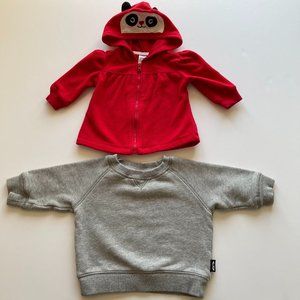 2 warm tops: Zip hoodie with panda ears and Fleece sweatshirt, great condition